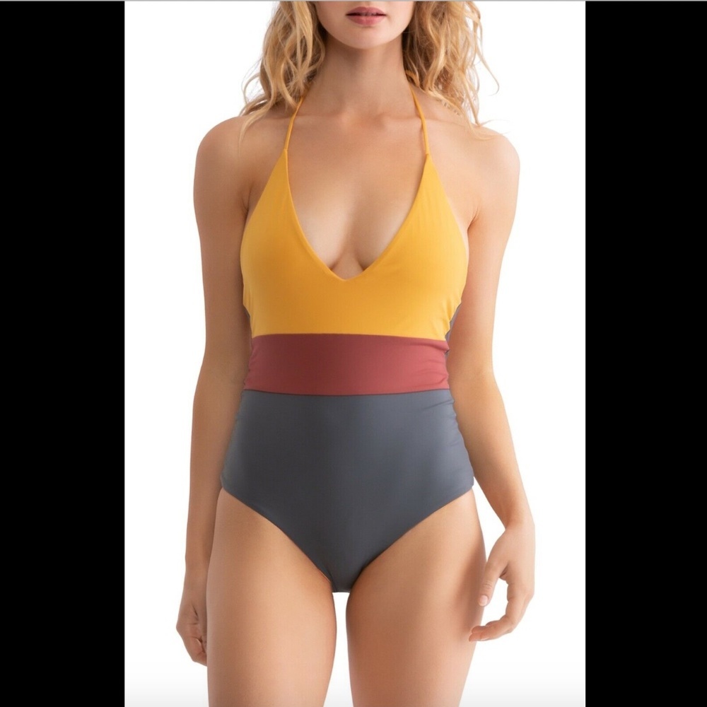 NEW Tavik Chase One-Piece Swimsuit in Yellow/Grey [SZ XS ]‎